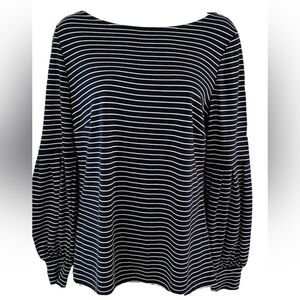 Ann Taylor Navy and White Striped Blouse Top, XL, Nautical Coastal Chic Sailor